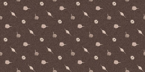 Mocha brown linen floral patterns seamless patterns border design. Endless textured flower graphic ribbon edge. Mottled soft natural calm mood for cottage core banners.