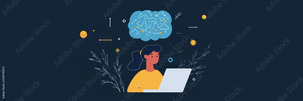 Poster student engages in virtual learning with ai assistance while seated at a laptop in a creative study 