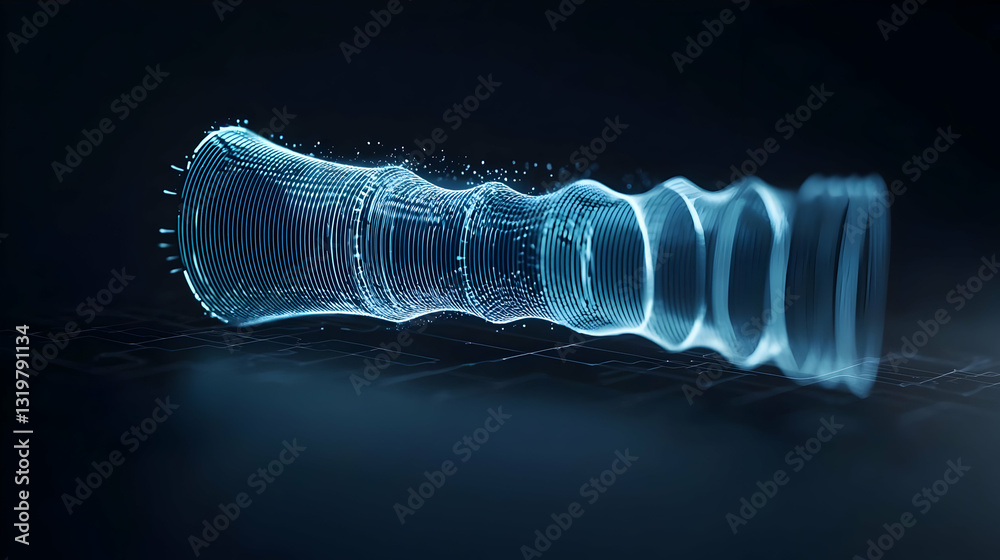 Poster abstract digital sphere shape displaying network data flow with blue light against dark backdrop