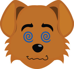 vector illustration emoji character face dog cartoon, hypnotized or drugged with spiral shaped eyes