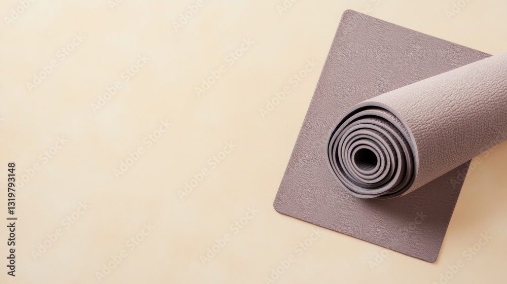 Poster minimalistic yoga mat arranged diagonally on a light background showcasing clean design and ample em