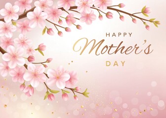 Naklejka premium Beautiful Pink Cherry Blossoms Greeting Card for Happy Mother's Day