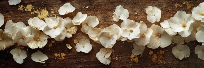 Blossoming cherry blossoms in a wood frame adorned with gold, creating an elegant and serene atmosphere.