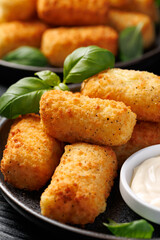 Homemade potato croquettes with mayonnaise. Traditional croquette.