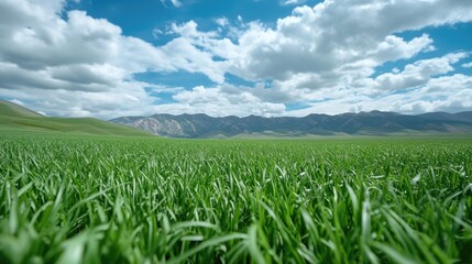 Lush green fields under a blue sky