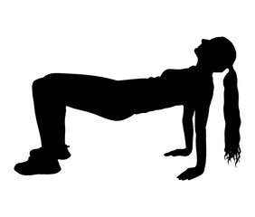 Silhouette of athletic woman practicing reverse plank exercise. Vector illustration