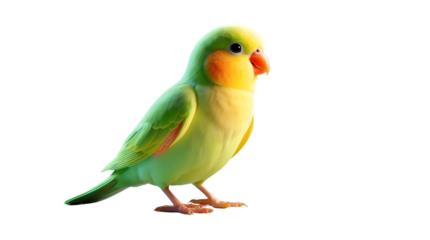 Vibrant Green and Yellow Bird Perched on a Transparent Background, Ideal for Nature and Wildlif