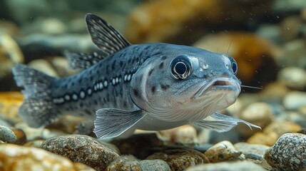A close up of a fish with its mouth open in the water