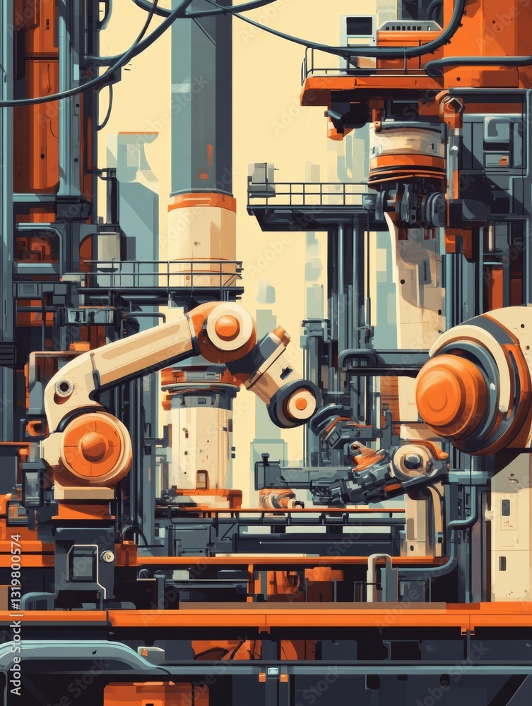 Aufkleber automated factory with robotic machines and ai controls for efficient production processes