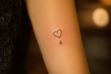 sketch of A simple, tiny heart tattoo with a teardrop falling from it, symbolizing love and loss