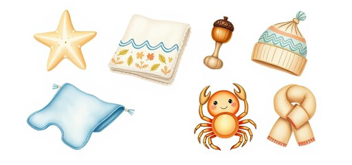 Cute Baby Items Starfish Blanket Rattle Hat Pouch Scarf Crab