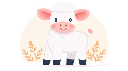 Naklejka premium Playful baby cow clipart with big ears and pink nose whimsical style farm environment front view cute concept