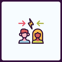 Conflict Symbolizing Opposing Views with Arrows and Lightning Bolt Icon