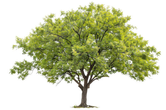 Boxelder tree with wide-reaching branches and vibrant green leaves under a clear sky isolated on transparent background