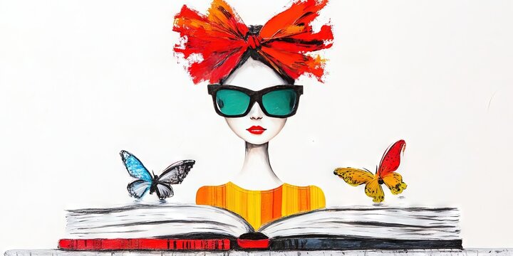 Fashionable woman bookworm