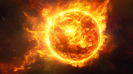 Fototapeta premium Dramatic celestial firestorm phenomenon with intense energy and vibrant colors in abstract style. Chromatic Luminance. Illustration