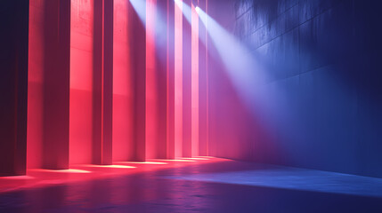 Dramatic stage lighting with contrasting red and blue beams. Chromatic Luminance. Illustration