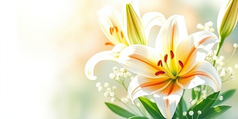 Fototapeta premium Beautiful White and Orange Lilies Spring Flowers Bouquet