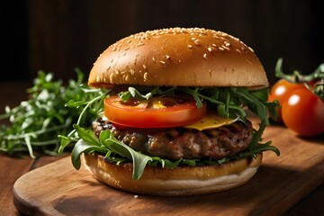 menu fast food hamburger Grilled Beef double cheese burger tasty delicious on table at restaurant