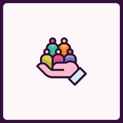 Fototapeta premium Hand holding group of people icon for social responsibility concept