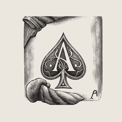 Grunge ace of spades black in retro style, casino logo design illustrations