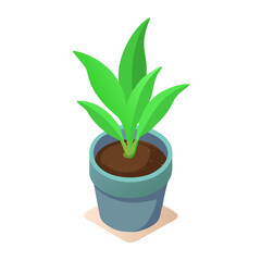 Isometric Plant in Pot Icon for Gardening, Home Plants, and Green Living Spaces