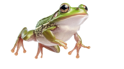 Joyful cartoon frog leaping midair fun illustration playful environment creative concept