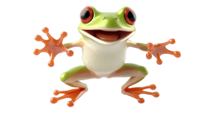 Joyful cartoon frog jumping in midair playful scene animated art whimsical view fun concept