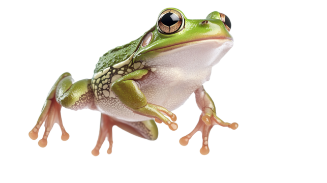 Joyful cartoon frog leaping midair fun illustration playful environment creative concept