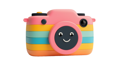 Joyful cartoon camera clipart creative design colorful aesthetic bright environment playful concept