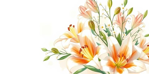 Elegant Peach White Lily Flower Bouquet Illustration