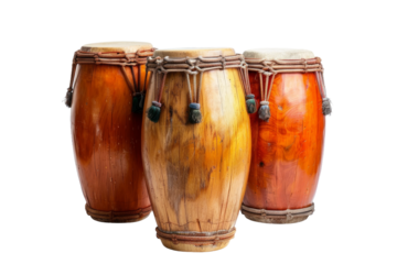Professional congas with ergonomic handles and superior drum heads for precise sound isolation on transparent background