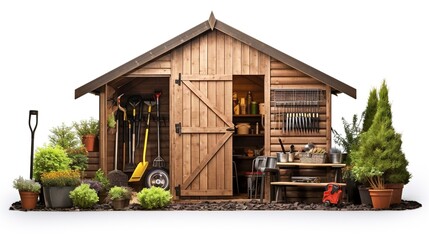 A photo of a garden shed with tools