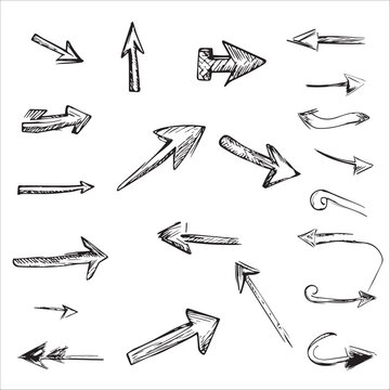 Arows vector icons set, hand drawn arrows, arrow vector elements, hand drawn arrows, curly arrow, design element