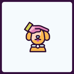 Illustration of a hand stroking a cute dog with a collar icon vector