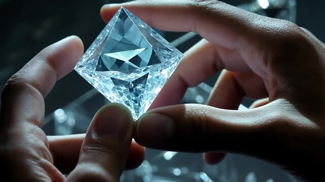 Close-Up of a Hand Holding a Shiny Square Cut Diamond for Jewelry Industry