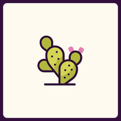 Stylized Cactus Icon with Delicate Pink Blossoms on Neutral Background