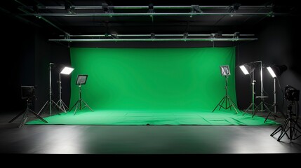 A photo of a green screen studio setup