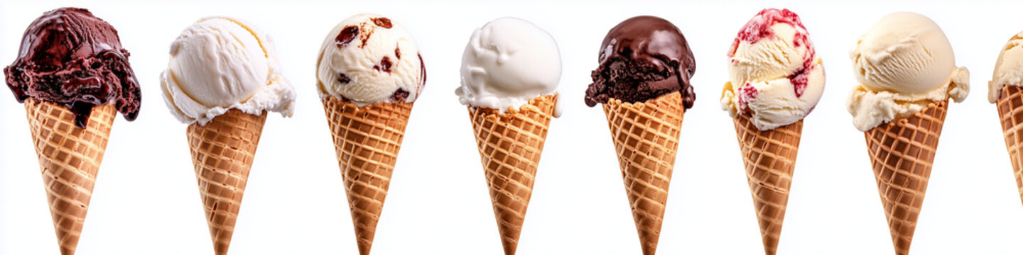 eis, creme, kegel, dessert, essen, eiscreme, s&uuml;ss, isoliert, freigestellt, wei&szlig;er, hintergrund, schko&ouml;ade, erdbeer, vanile, startciatella, eissorten, copyxspace, erk&auml;ltung, eiscreme, isoliert, praline