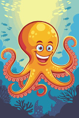 Fototapeta premium Joyful Octopus with Wide Smile Whimsical Illustration