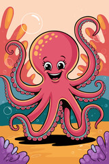 Cheerful Octopus with Wide Joyful Smile Underwater