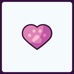 Pink heart with paw print vector illustration for animal lovers icon