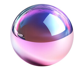 reflective iridescent glass sphere with pink and blue hues isolated png transparent background