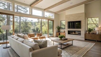 well-lit sunroom with large glass walls, comfortable seating, and lush green plants, offering a perfect space for relaxation 