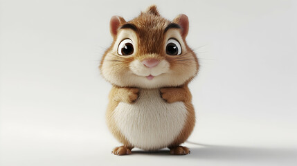 Fototapeta premium Adorable Brown Chipmunk with White Belly Posing Against a Light Gray Background with Expressive Eyes and Soft Fur