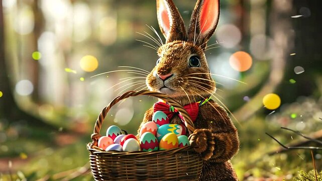 Osterhase mit Osterkorb voller bunter Eier