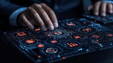 Naklejka premium Cybersecurity Expert Analyzing Digital Data Network