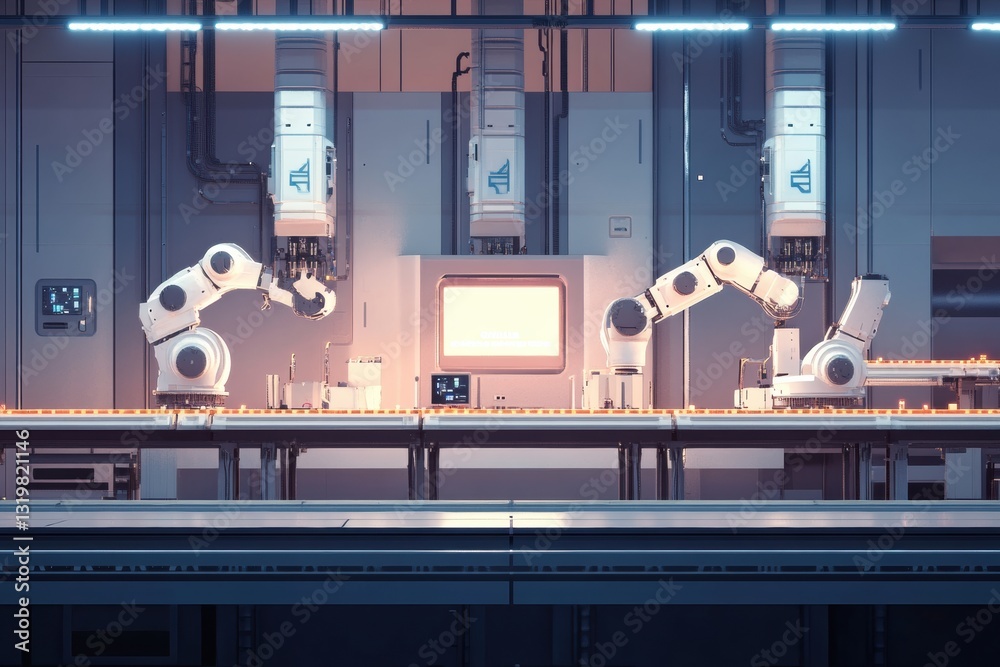 Poster automated factory utilizing robotic machines and ai for efficient production control and management 