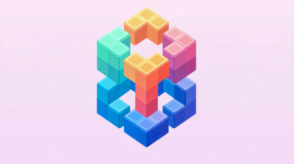 Abstract Interlocking Cube Structure With Pastel Hues For A Modern Presentation