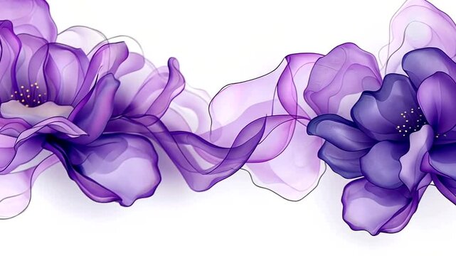 Purple floral design, flowing fabric effect, white background, website header